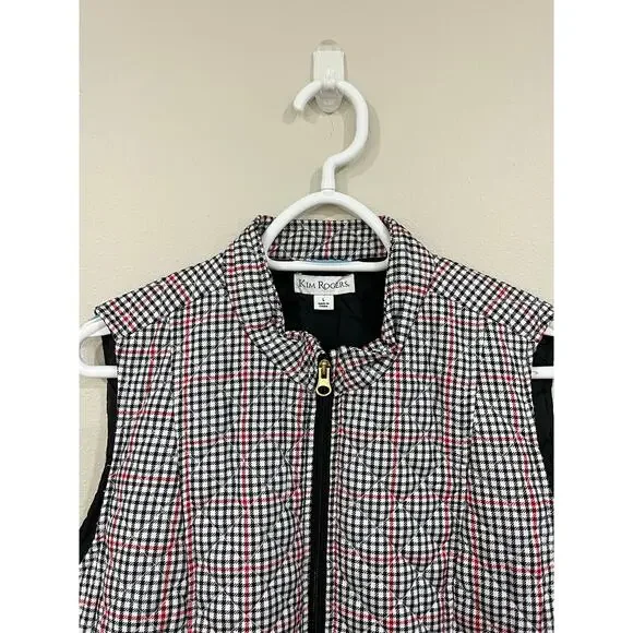 Kim Rogers Size Large Quilted Plaid Zip Vest w Snap Pockets Preppy Cozy - Picture 3 of 11